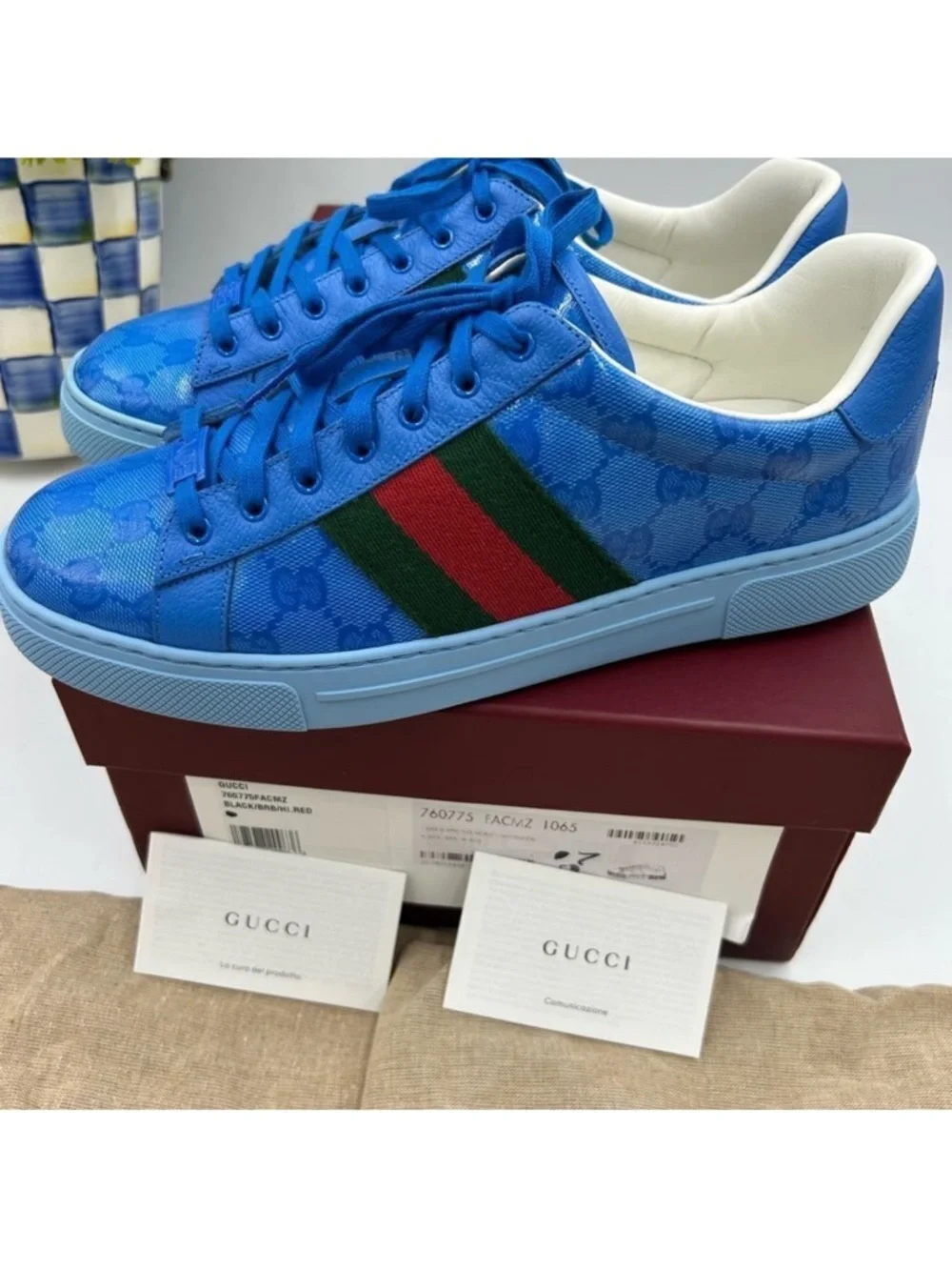 Men’s Gucci, ace Crystal canvas low top sneaker size 7 fits 8US made in Italy